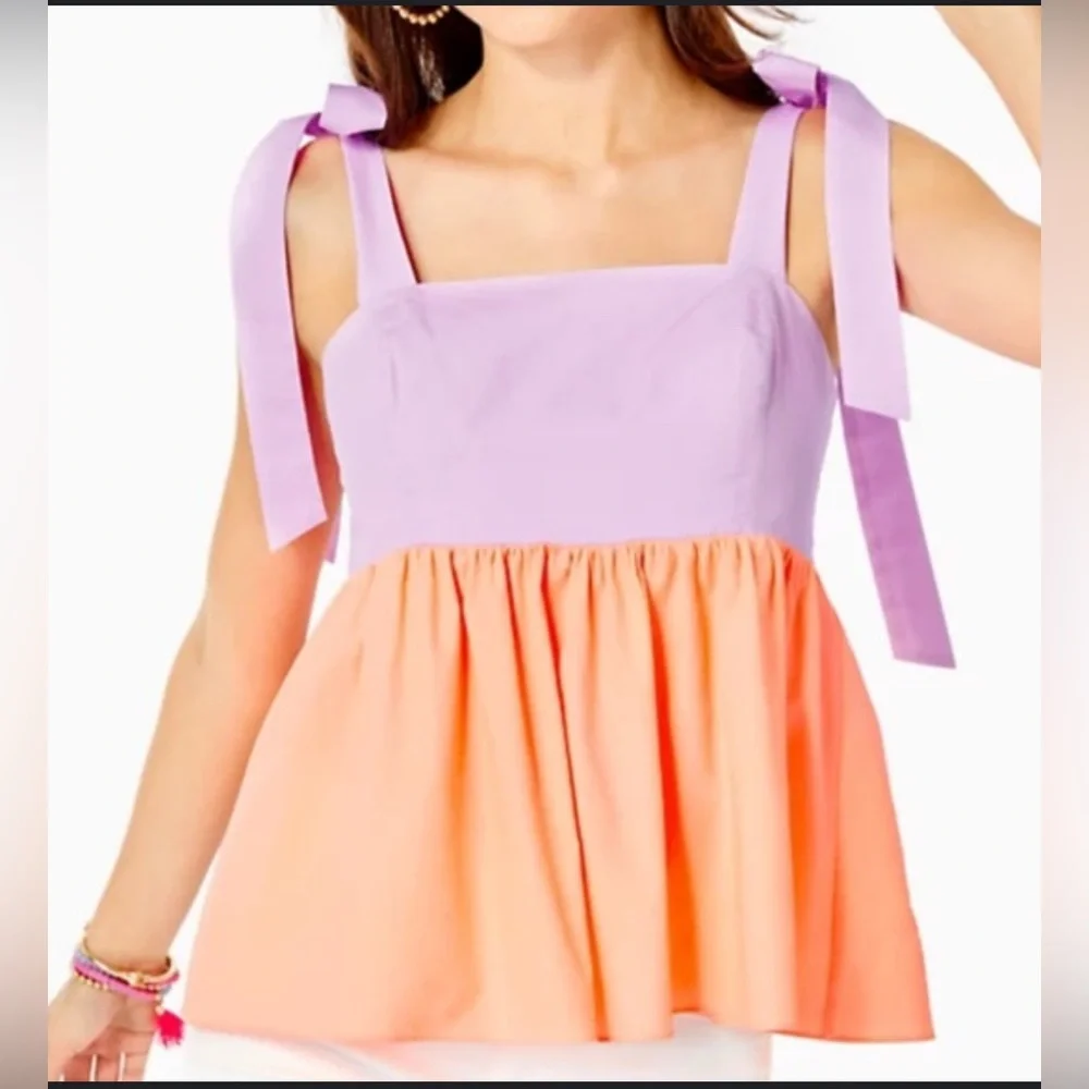 Lily Pulitzer Anlee Tie Strap Top Purple Iris PB Bellini Colorblock Size 8